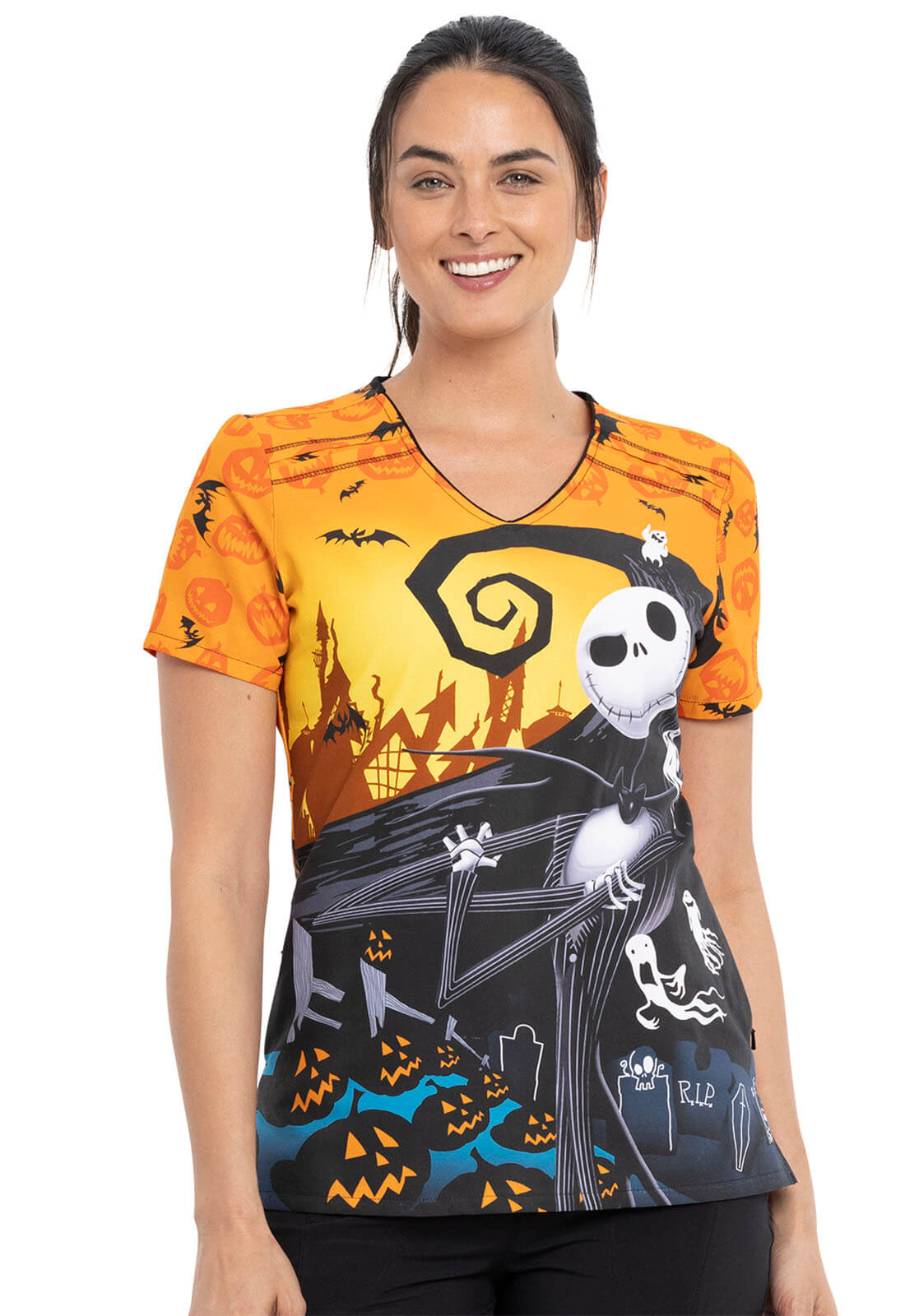 Nightmare Before Christmas Tooniforms Disney V Neck Scrub Top TF690 NCHJ - Scrubs Select