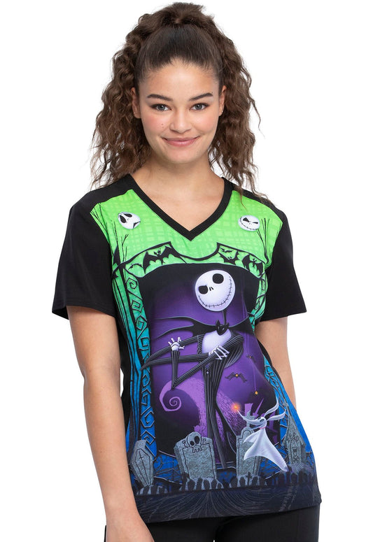 Nightmare Before Christmas Tooniforms Licensed Disney V Neck Scrub Top TF637 NCAZ - Scrubs Select