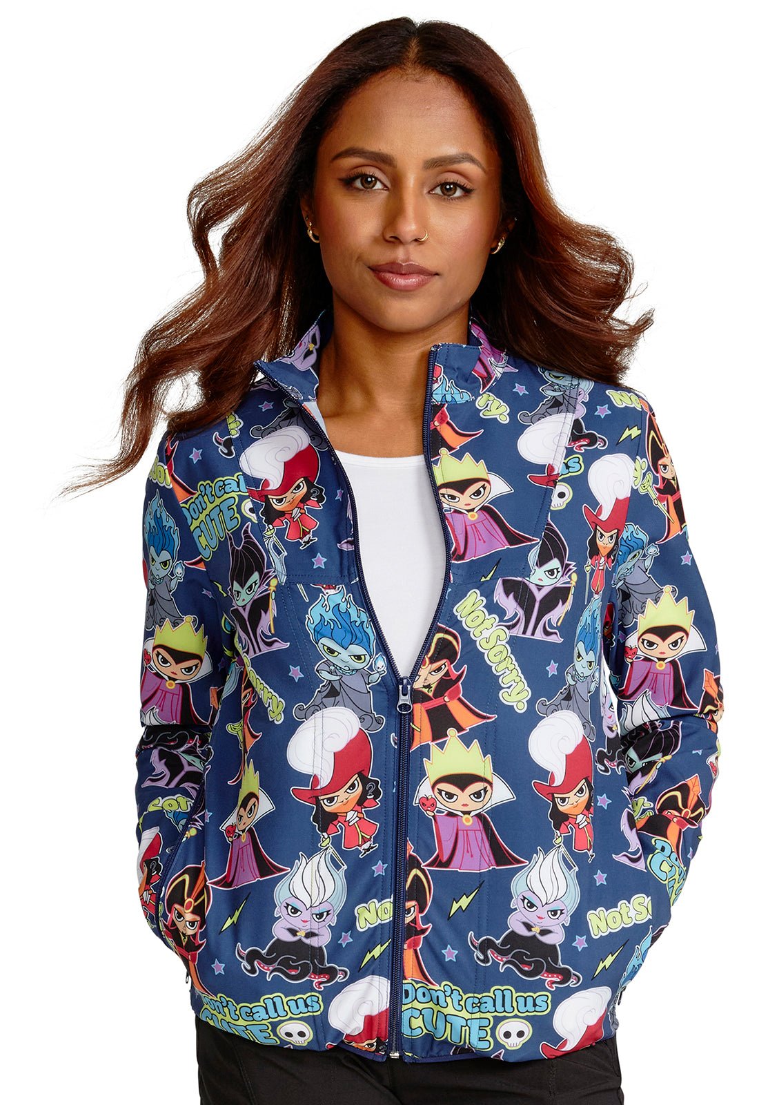 Not Sorry Cherokee Tooniforms Disney Villains Packable Scrub Jacket TF320 VISN - Scrubs Select