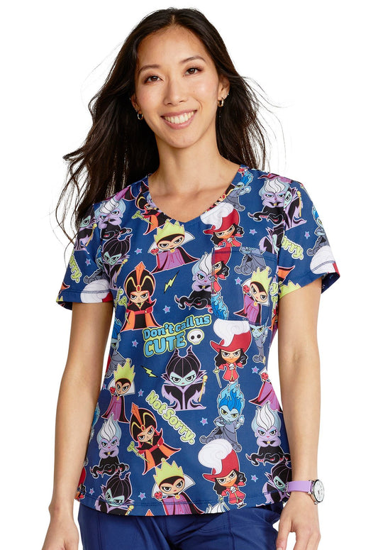 Not Sorry Cherokee Tooniforms Disney Villains Rounded V Neck Scrub Top TF786 VISN - Scrubs Select