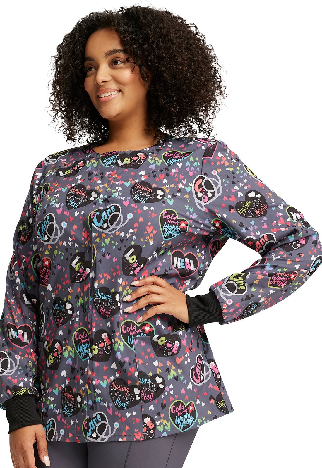 Nurse Cherokee Print Warm Up Scrub Jacket CK321 WOHT - Scrubs Select