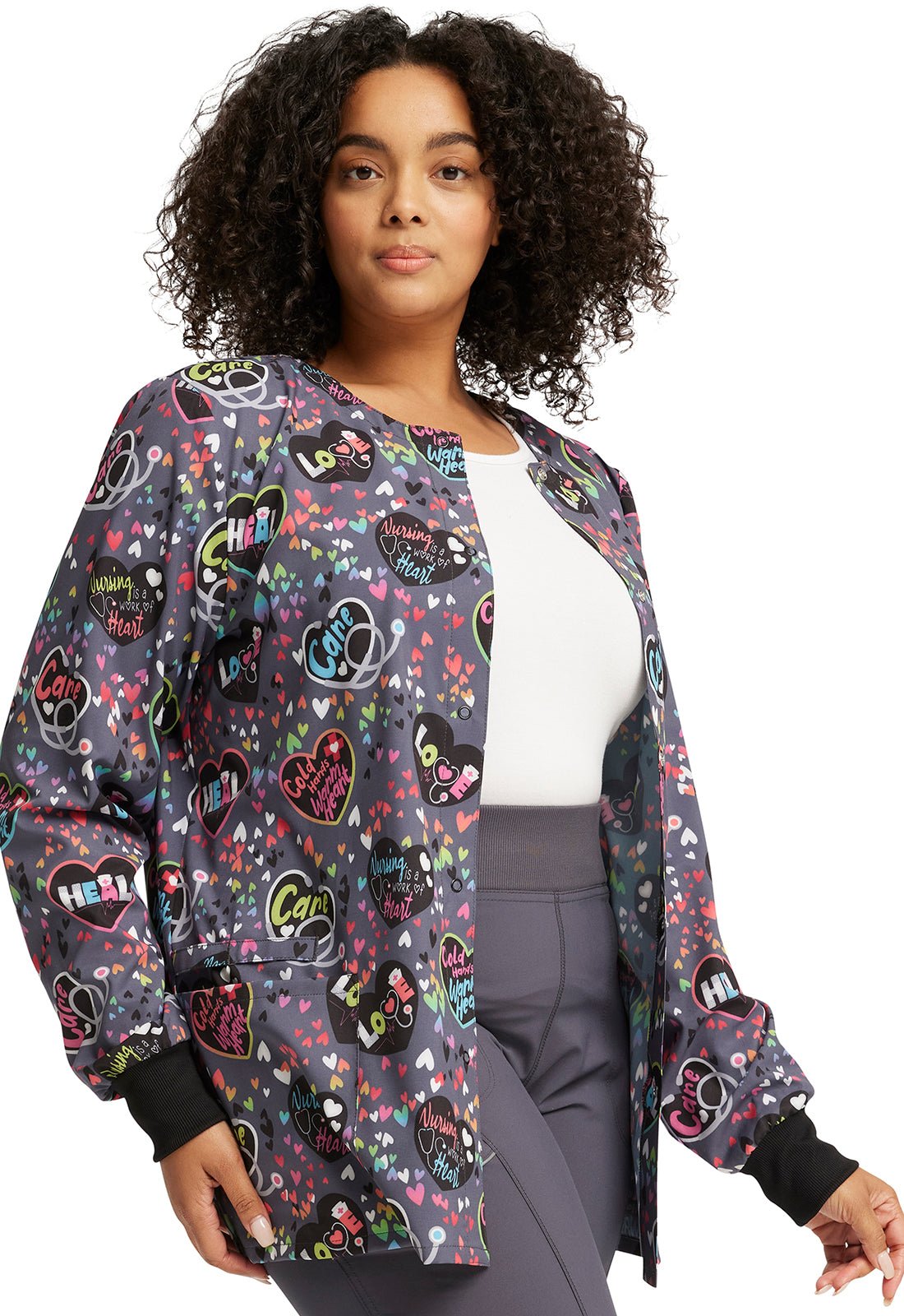 Nurse Cherokee Print Warm Up Scrub Jacket CK321 WOHT - Scrubs Select