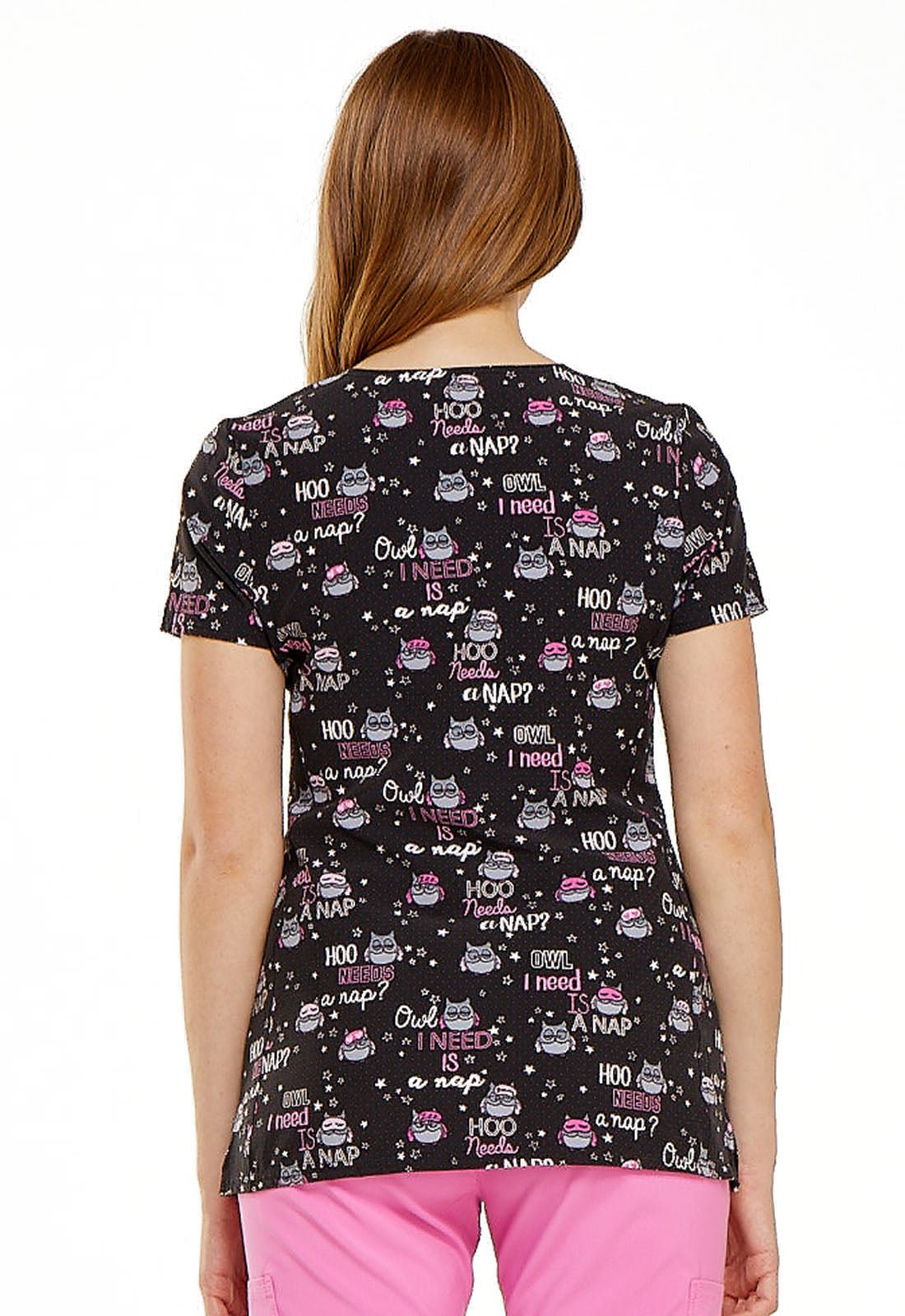 Owl Print Shaped V Neck Scrub Top HS601 HOON - Scrubs Select