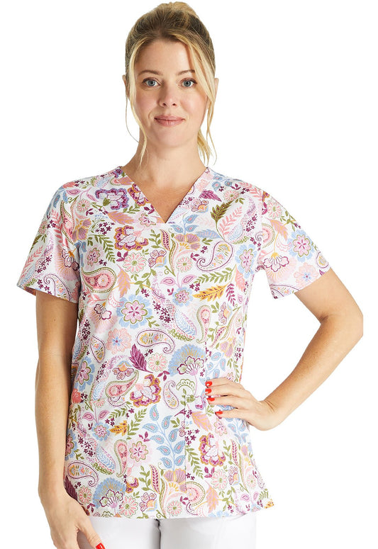 Paisley Party Cherokee Print V Neck Scrub Top CK671 PSPY - Scrubs Select