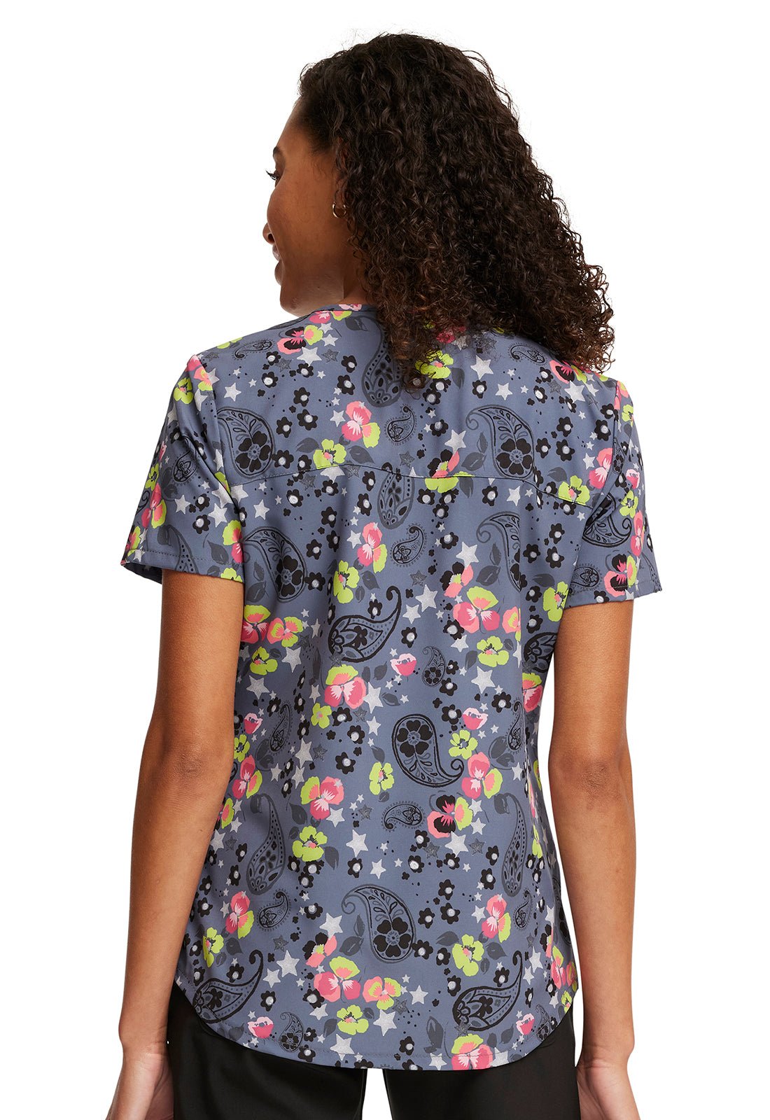 Paisley Petals Cherokee Print V Neck Scrub Top CK662 PLYT - Scrubs Select