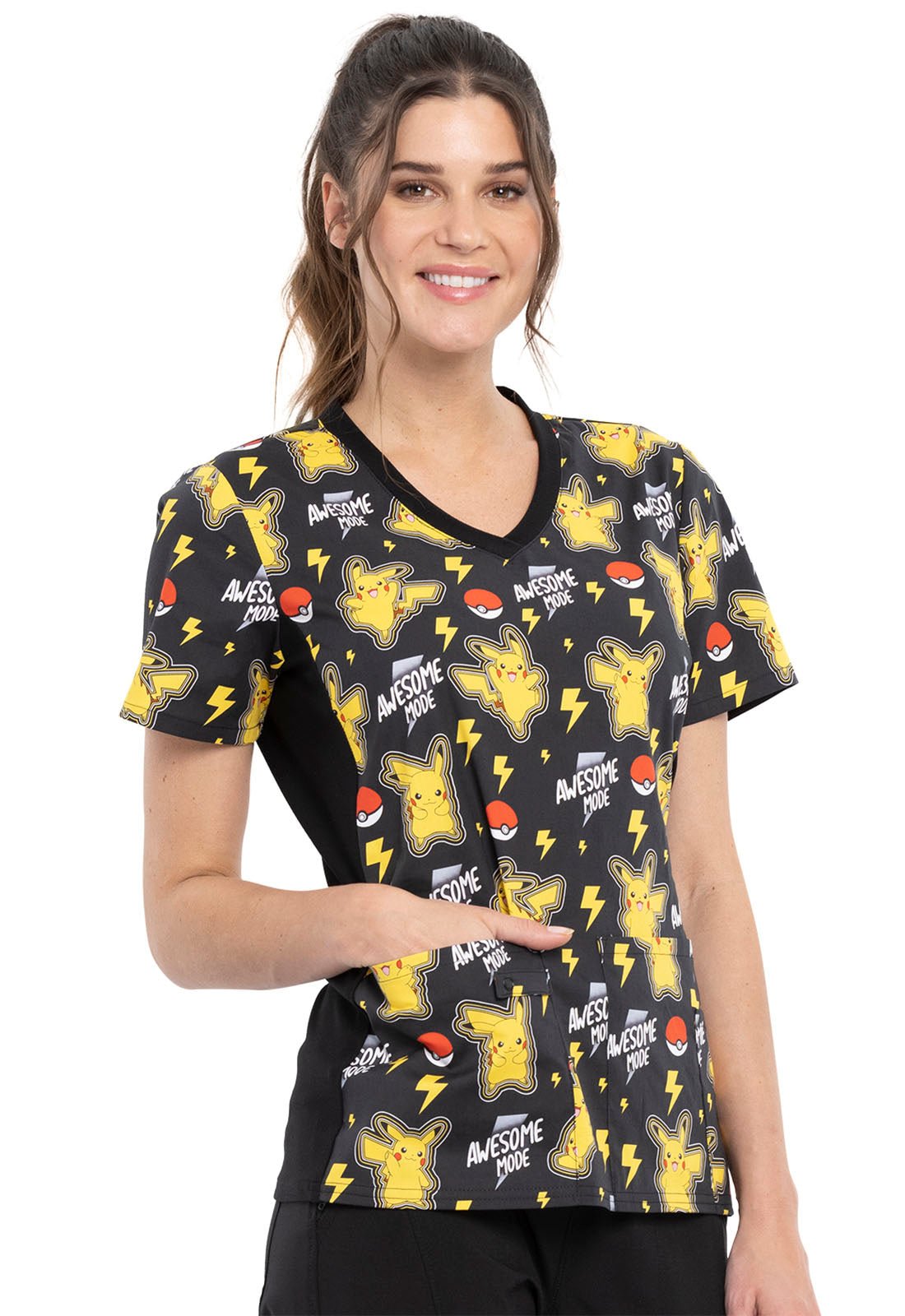 Pichu Tooniforms Licensed Pokemon V Neck Scrub Top TF636 PMAM - Scrubs Select