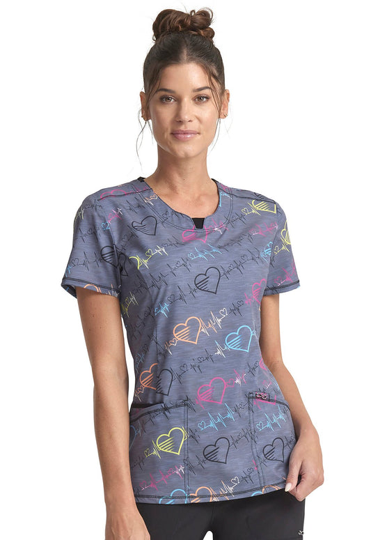 Pop Beats Cherokee Print Round Neck Scrub Top CK609 PBTS - Scrubs Select