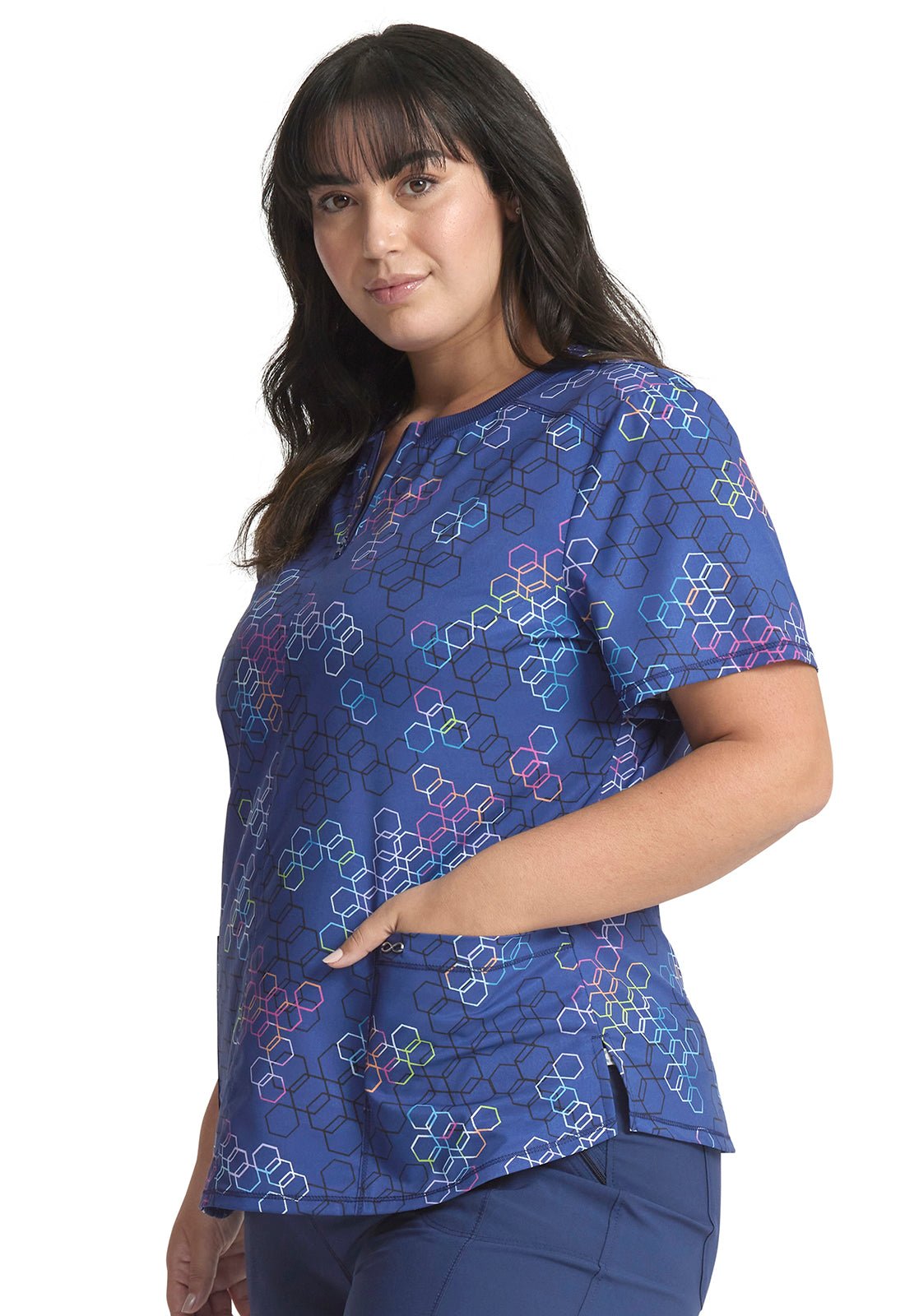 Prism Points Cherokee Infinity Print Round Neck Scrub Top CK880 PSIT - Scrubs Select