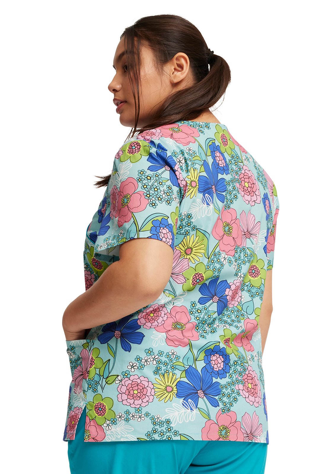 Retro Buds Cherokee Print Print Mock Wrap Scrub Top CK614 RTBD - Scrubs Select