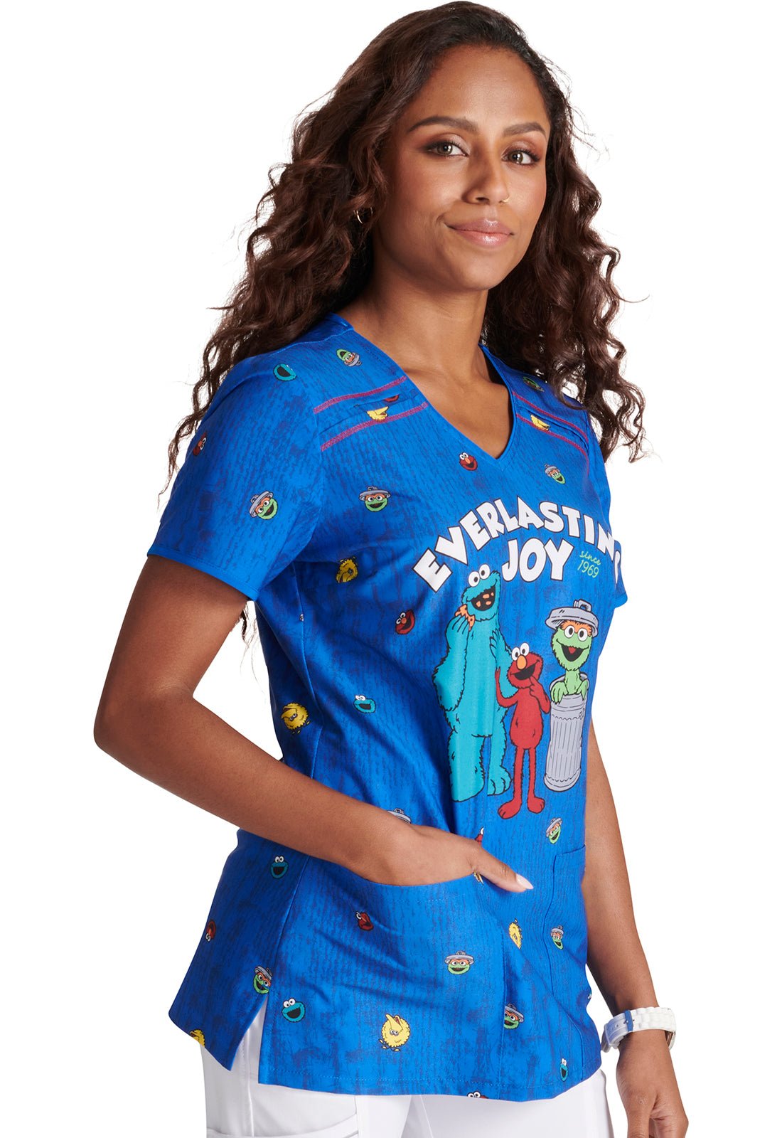 Sesame Street Cherokee Tooniforms Licensed V Neck Scrub Top TF686 SWEJ - Scrubs Select