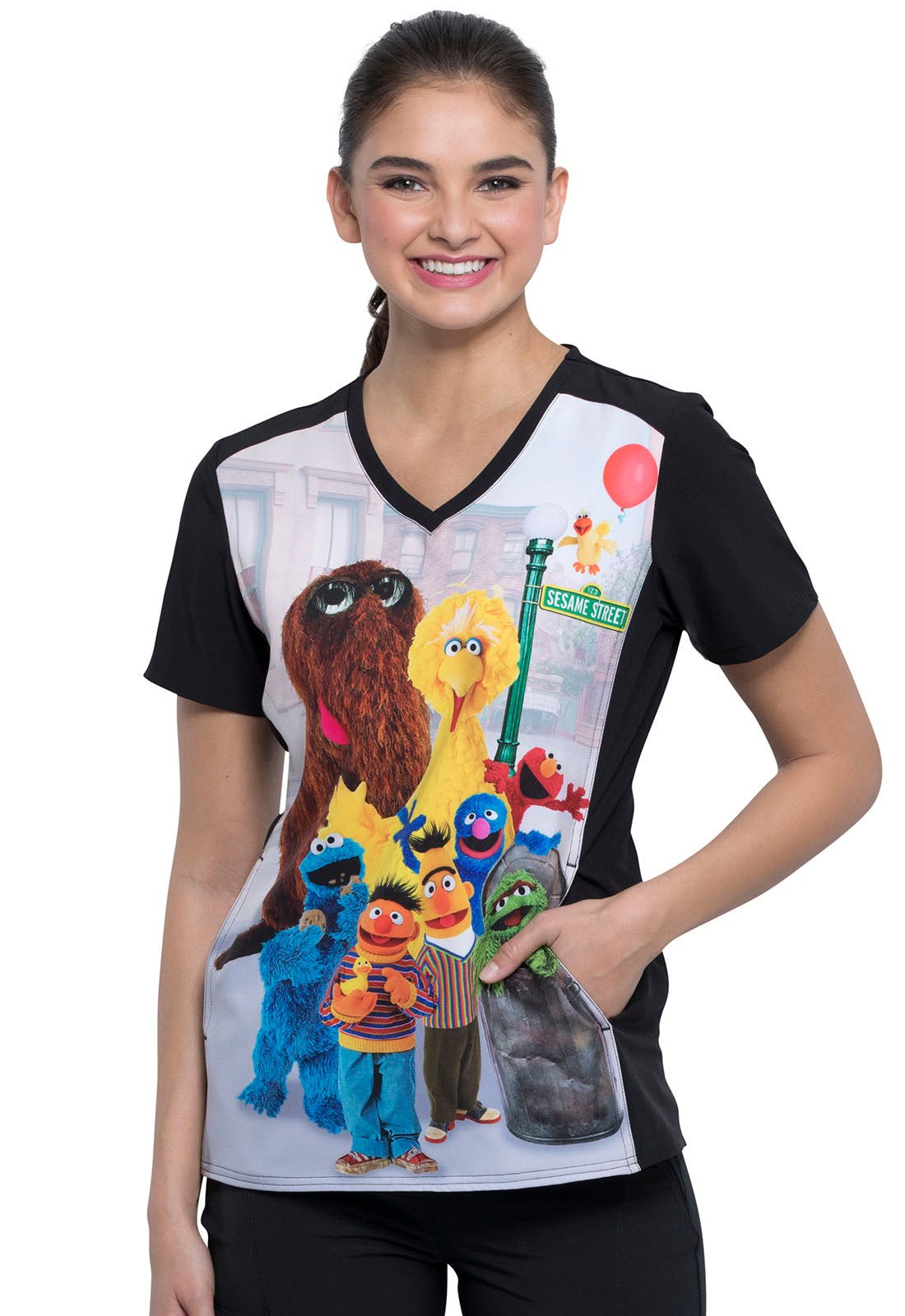 Sesame Street Tooniforms Licensed V Neck Scrub Top TF637 SWFR - Scrubs Select