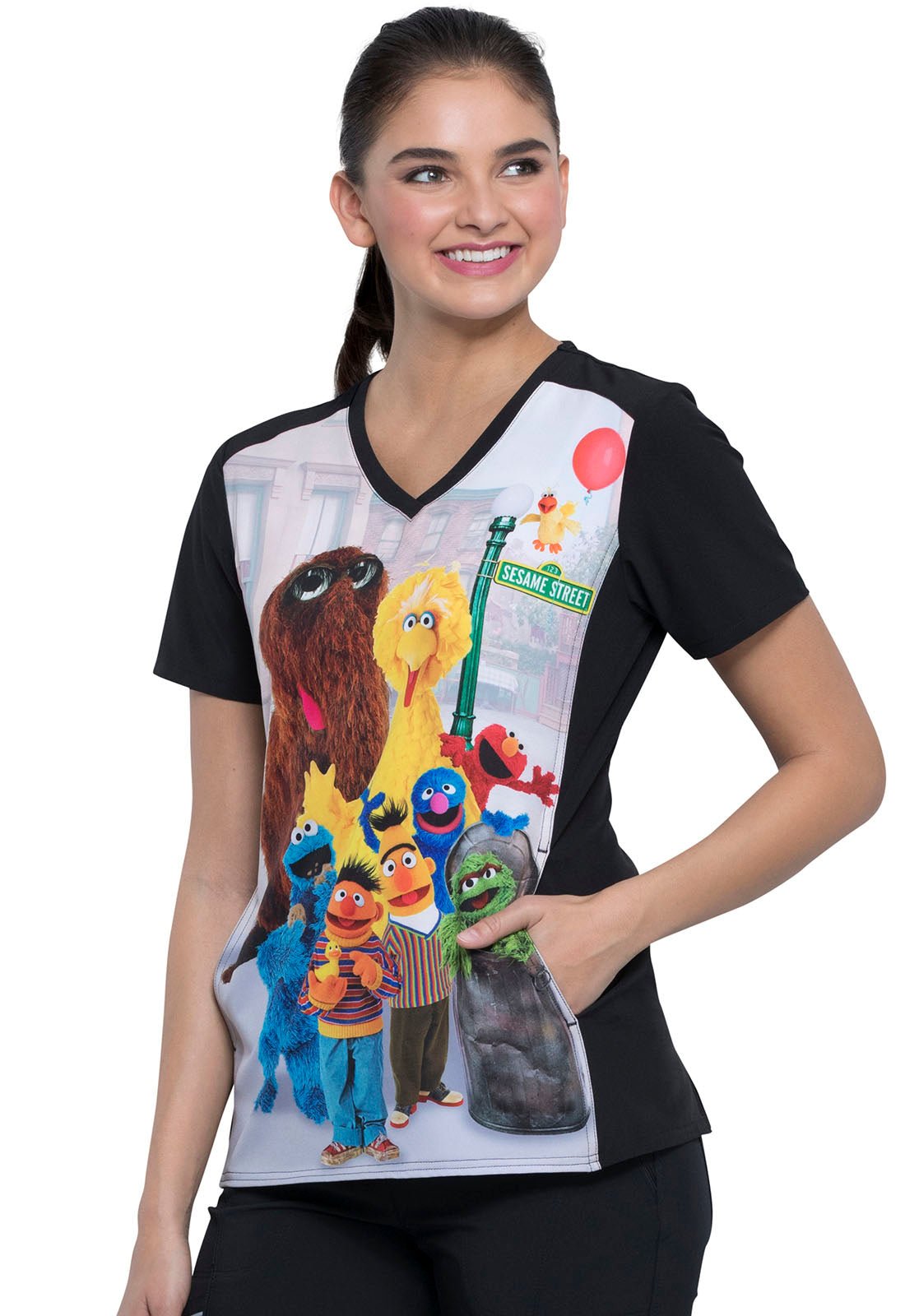 Sesame Street Tooniforms Licensed V Neck Scrub Top TF637 SWFR - Scrubs Select