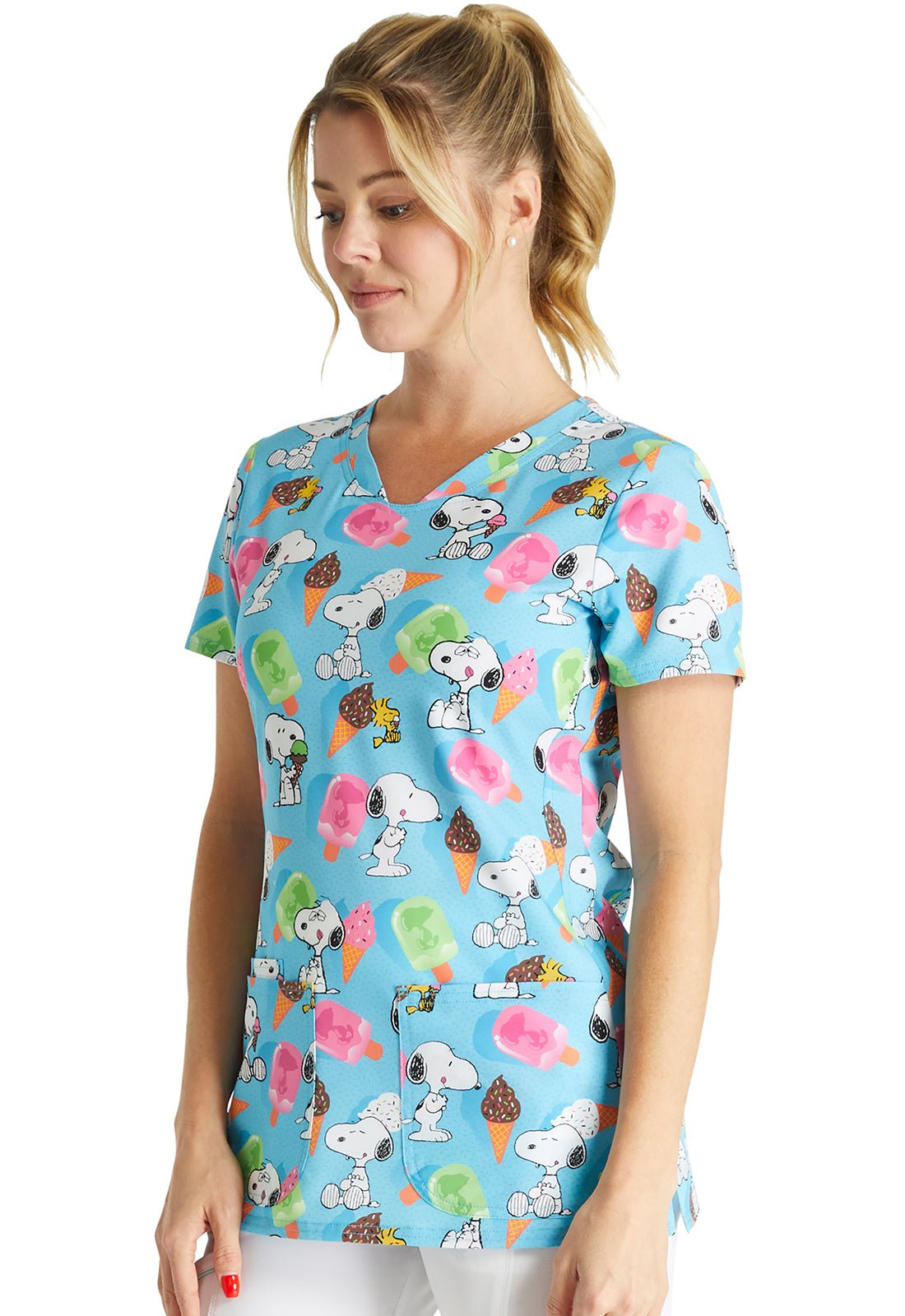 Snoopy Cherokee Tooniforms Peanuts V Neck Scrub Top TF772 PNNP - Scrubs Select