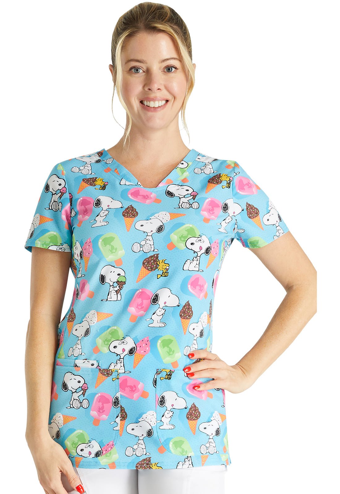 Snoopy Cherokee Tooniforms Peanuts V Neck Scrub Top TF772 PNNP - Scrubs Select