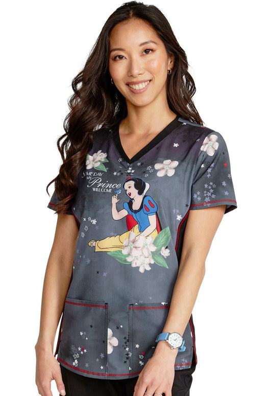 Snow White Cherokee Tooniforms Disney V Neck Top TF783 PRHW - Scrubs Select