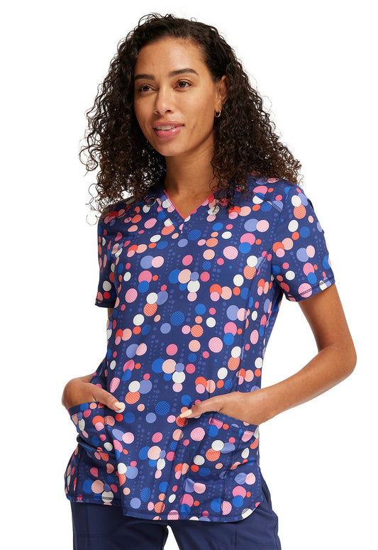 Sporty Spots Cherokee Infinity Print V Neck Scrub Top CK634 SPST - Scrubs Select