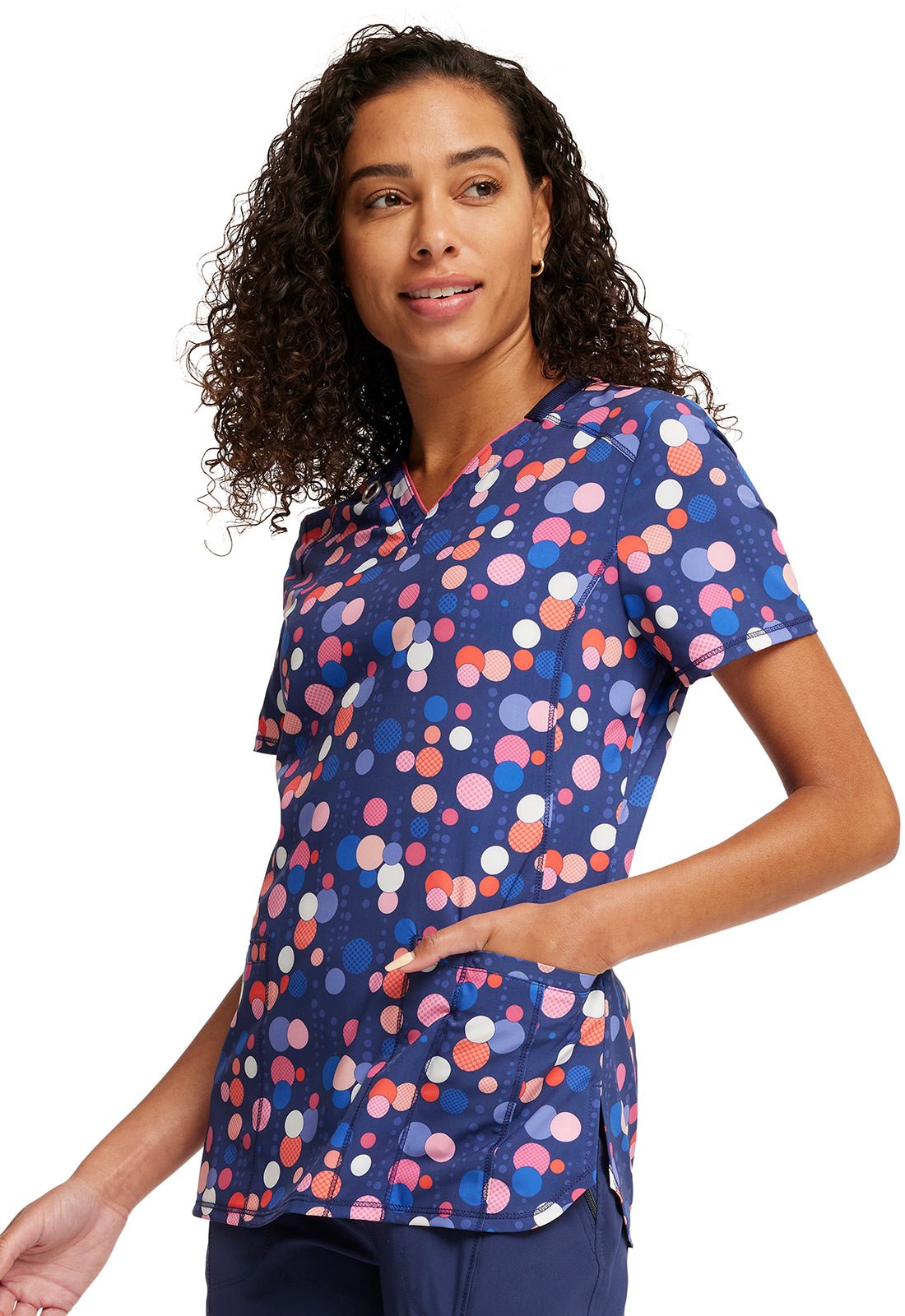 Sporty Spots Cherokee Infinity Print V Neck Scrub Top CK634 SPST - Scrubs Select