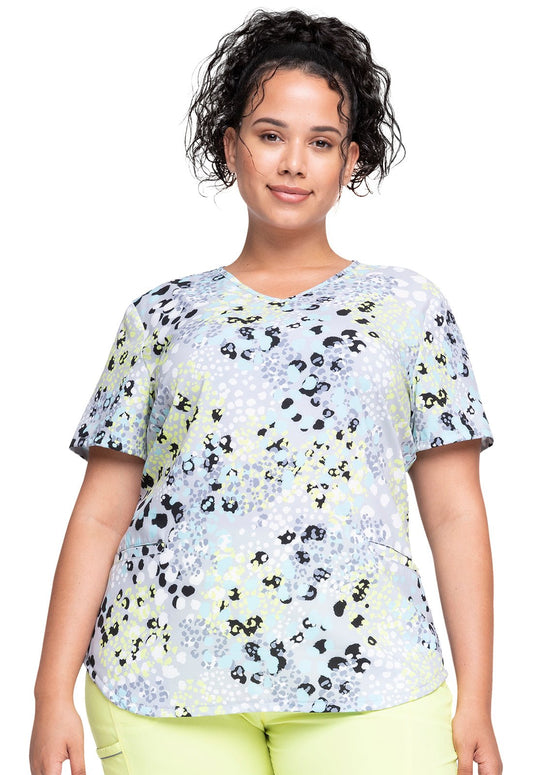 Spots Cherokee Print V Neck Scrub Top CK637 SGWD - Scrubs Select