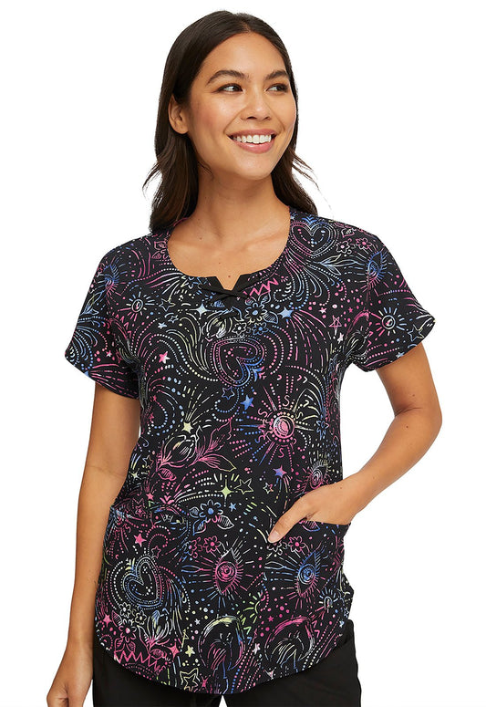 Stars HeartSoul Print Round Neck Scrub Top HS685 CLTW - Scrubs Select