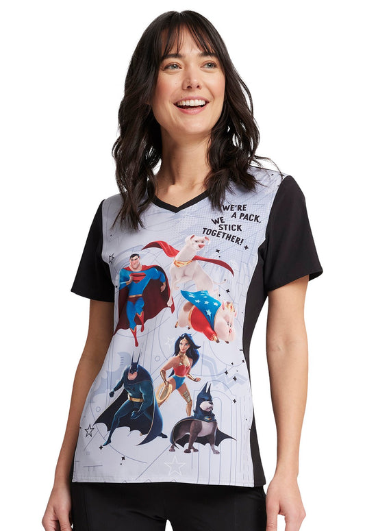 Super Pets Tooniforms Licensed DC Comics V Neck Scrub Top TF627 DSPE - Scrubs Select