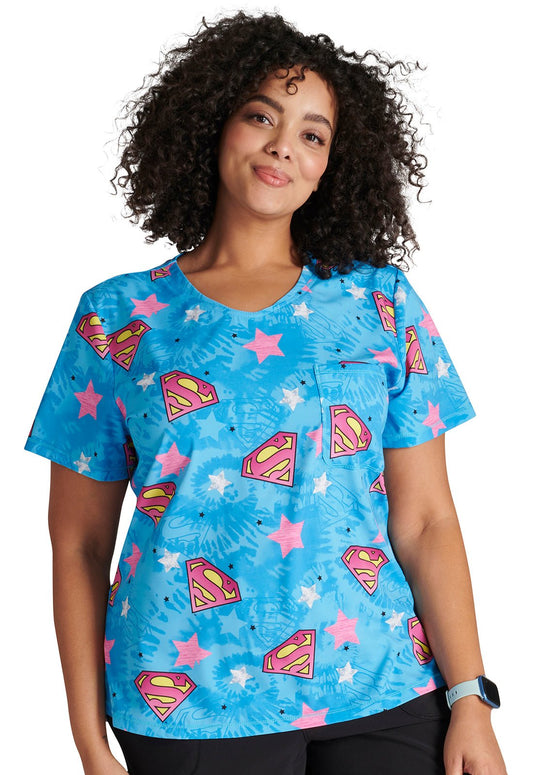 Supergirl Cherokee Tooniforms DC Comics Rounded V Neck Scrub Top TF786 DMSO - Scrubs Select