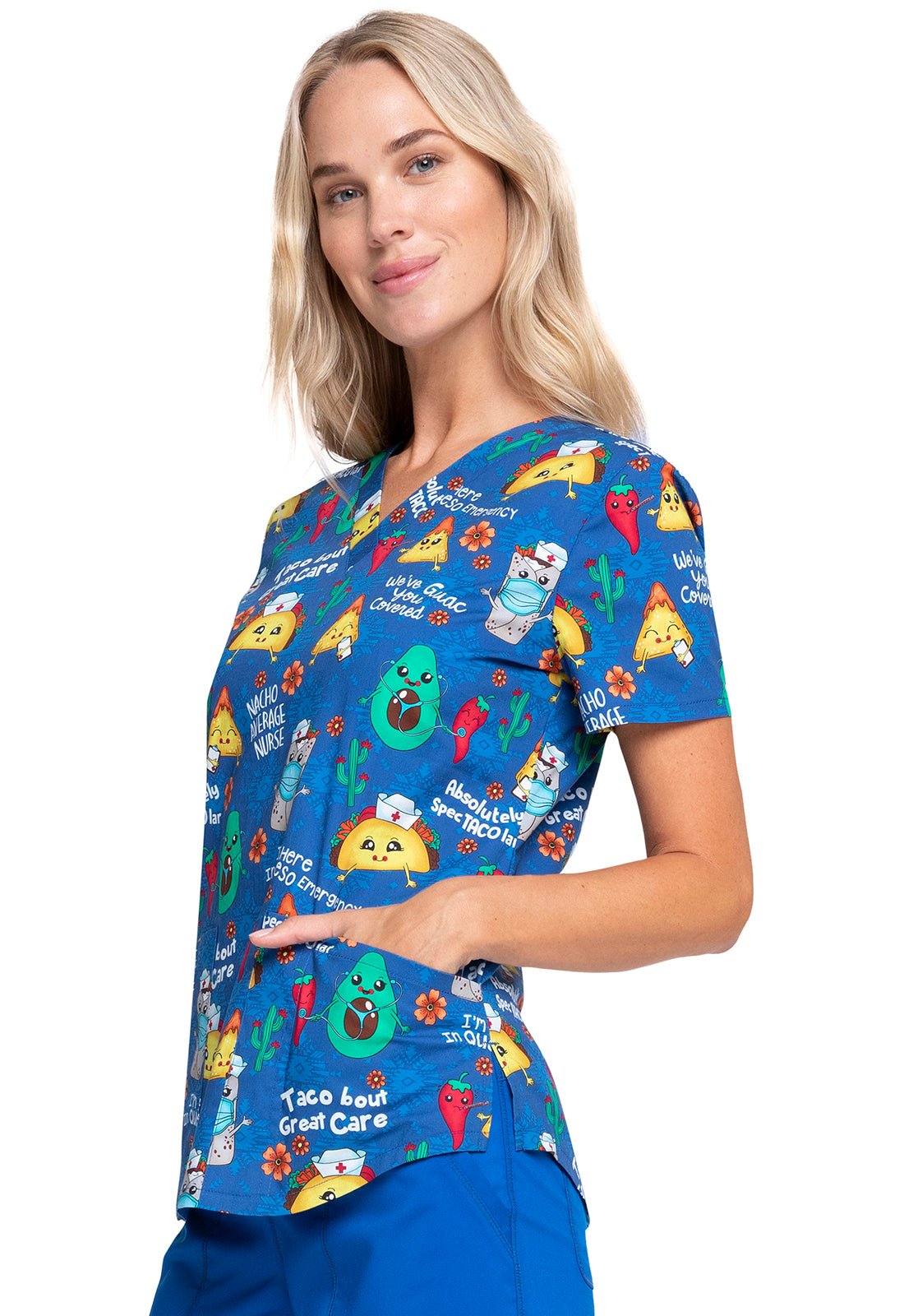 Taco Cherokee Nurse Print V Neck Scrub Top CK652 NANS - Scrubs Select