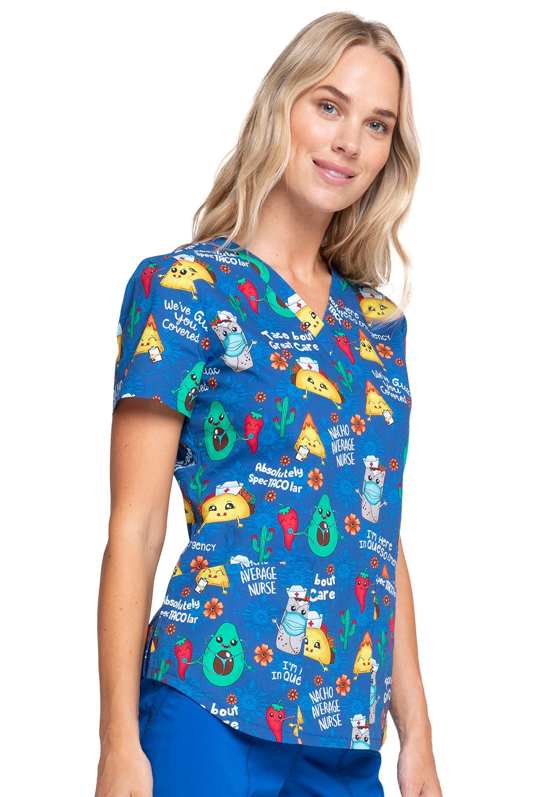 Taco Cherokee Nurse Print V Neck Scrub Top CK652 NANS - Scrubs Select