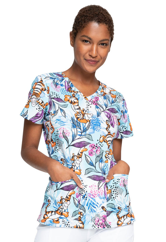 Tigger Cherokee Tooniforms Disney Winnie The Pooh V Neck Scrub Top TF638 PHPG - Scrubs Select