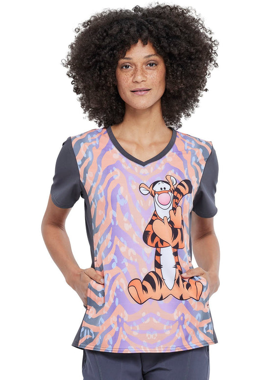 Tigger Cherokee Tooniforms Disney Winnie The Pooh V Neck Scrub Top TF677 PHTI - Scrubs Select