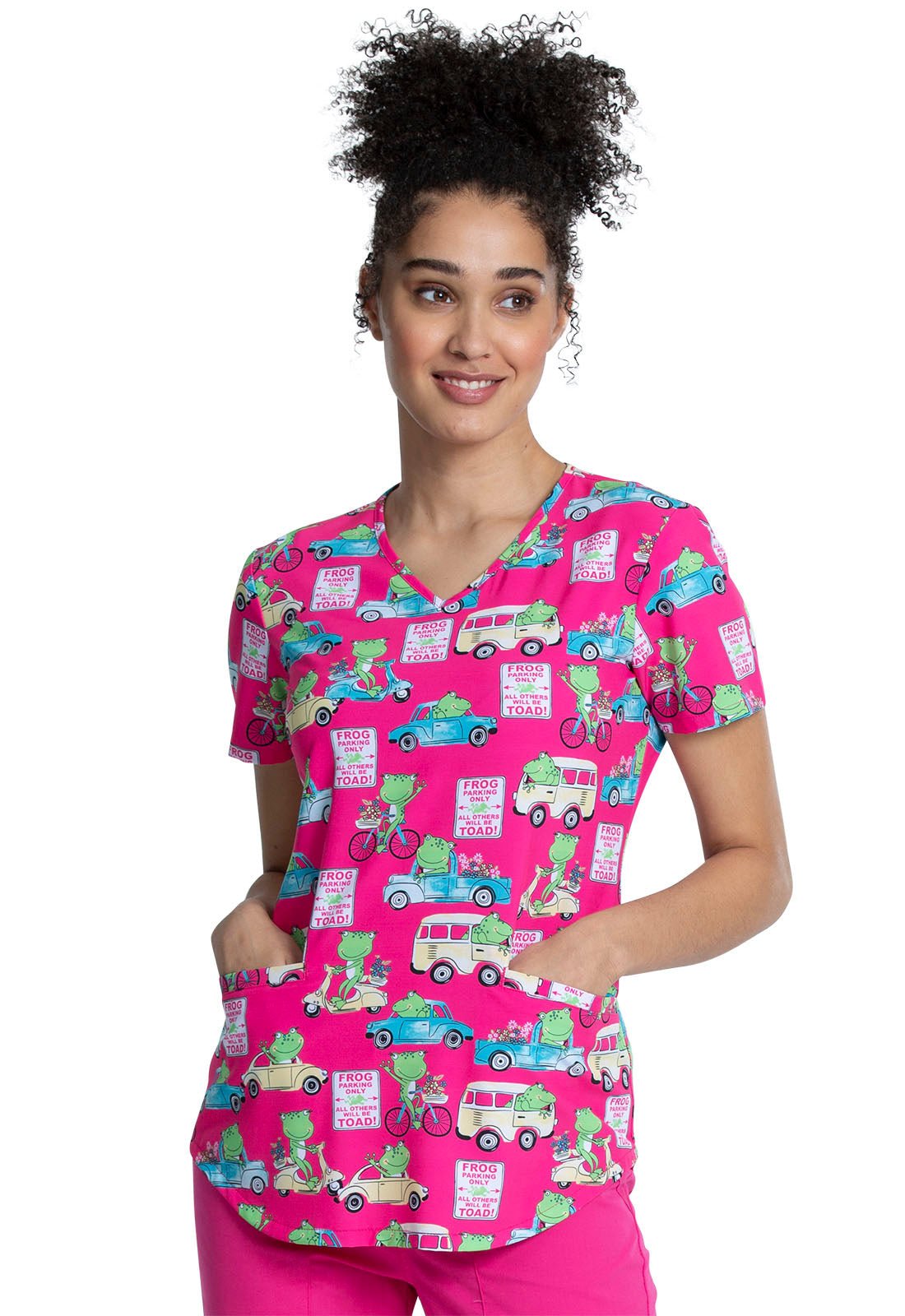 Toad Print V Neck Scrub Top CK637 TAAW - Scrubs Select