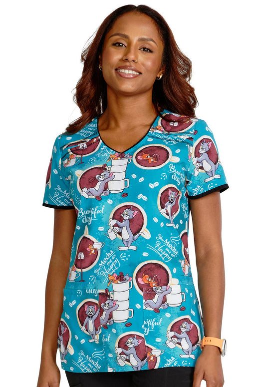 Tom and Jerry Cherokee Tooniforms Hanna Barbera V Neck Scrub Top TF686 TJHM - Scrubs Select