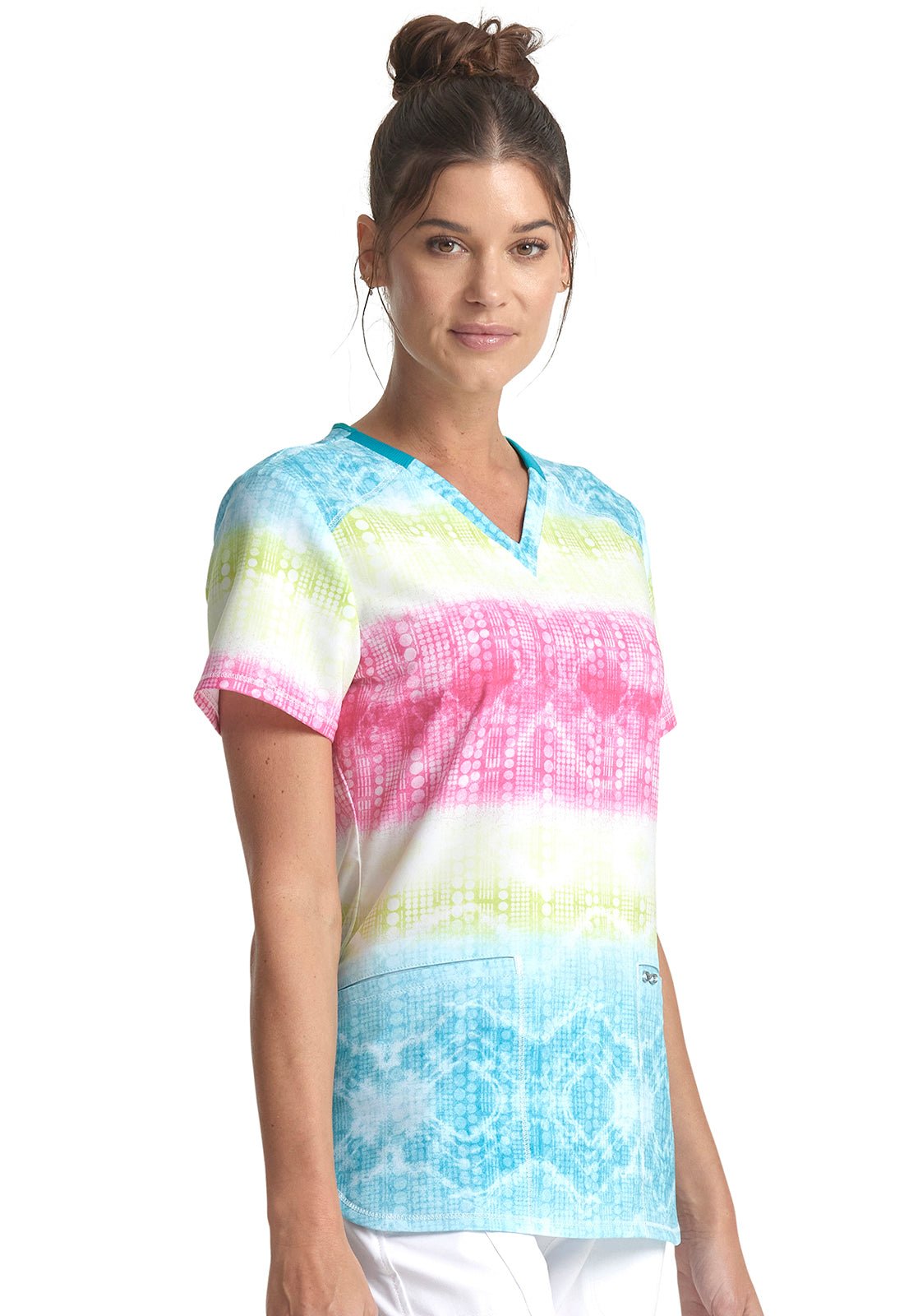 Trippy Stripes Cherokee Infinity Print V Neck Scrub Top CK734 TYST - Scrubs Select