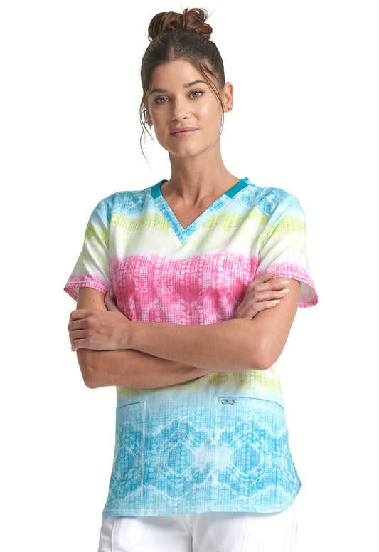 Trippy Stripes Cherokee Infinity Print V Neck Scrub Top CK734 TYST - Scrubs Select