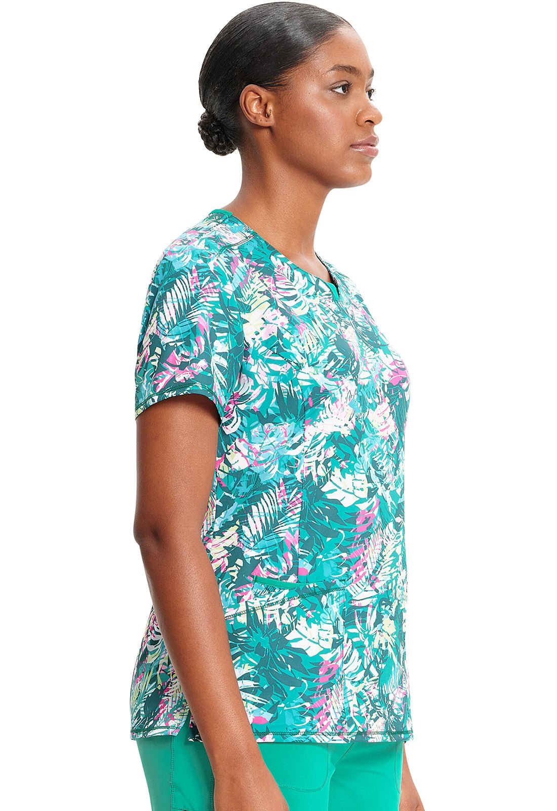 Tropic Texture Cherokee Floral Print Round Neck Scrub Top CK609 TCTU - Scrubs Select