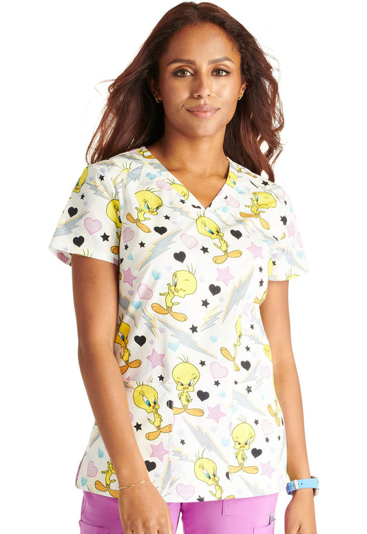 Tweety Cherokee Tooniforms Looney Tunes V Neck Scrub Top TF776 LTET - Scrubs Select