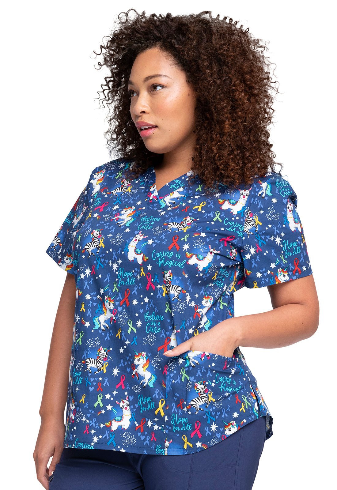 Unicorn Cherokee All Awareness Print V Neck Scrub Top CK652 MLCR Scrubs Select