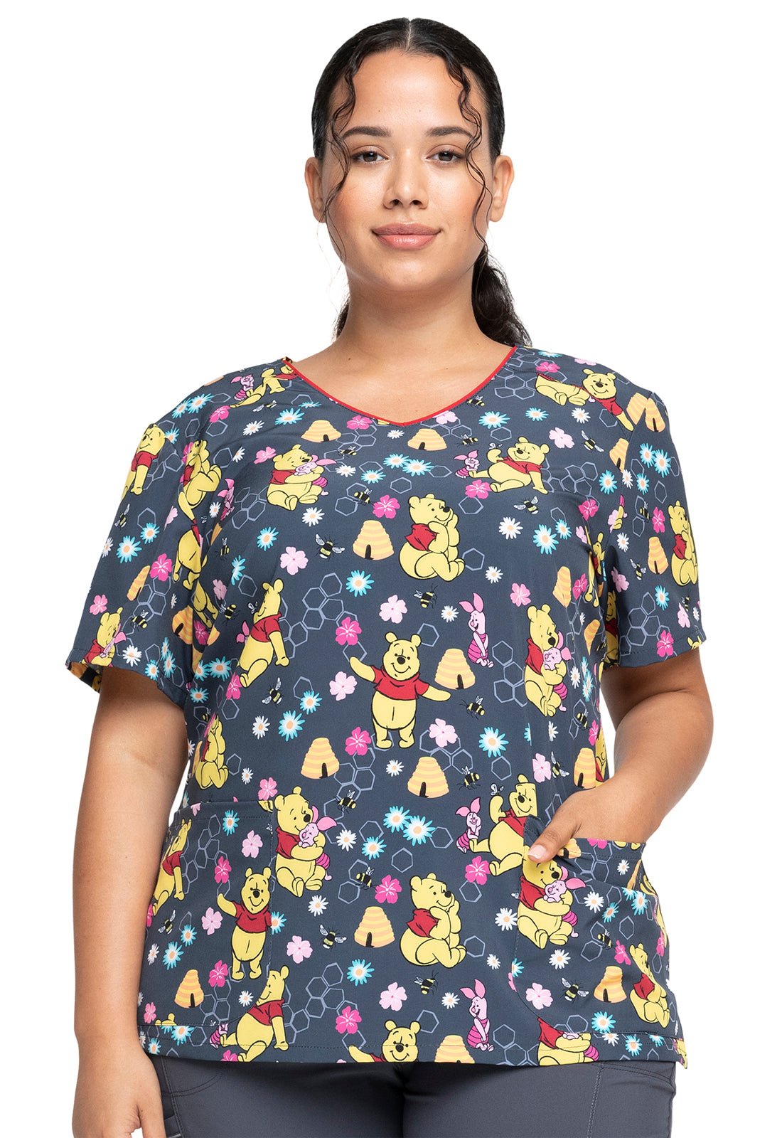 Winnie The Pooh Cherokee Tooniforms Disney V Neck Scrub Top TF659 PHKN - Scrubs Select