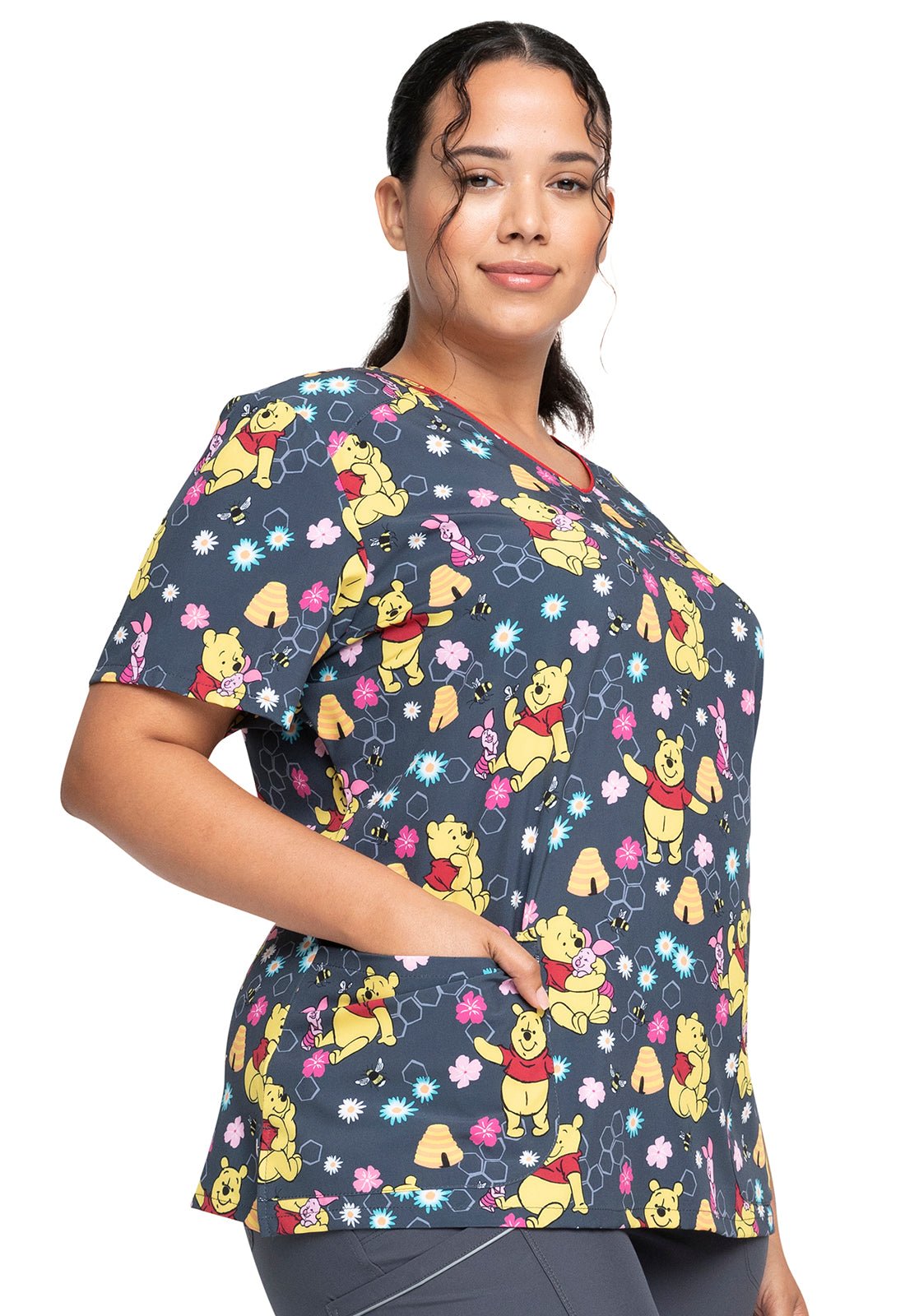 Winnie The Pooh Cherokee Tooniforms Disney V Neck Scrub Top TF659 PHKN - Scrubs Select