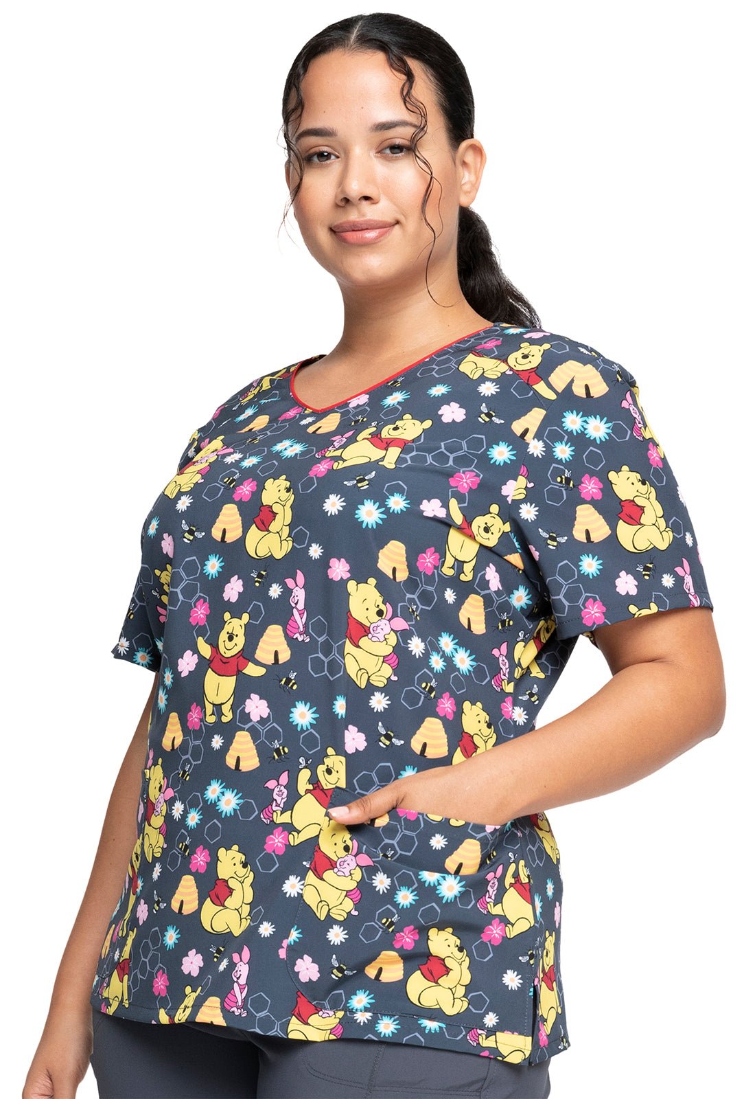 Winnie The Pooh Cherokee Tooniforms Disney V Neck Scrub Top TF659 PHKN - Scrubs Select