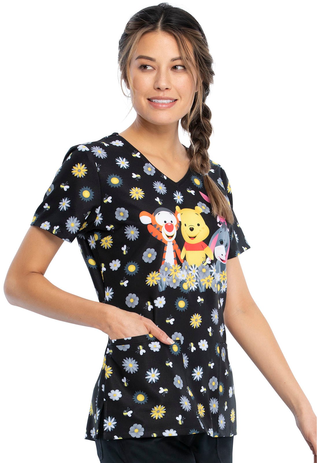Winnie The Pooh Tooniforms Disney V Neck Scrub Top TF614 PHUN - Scrubs Select