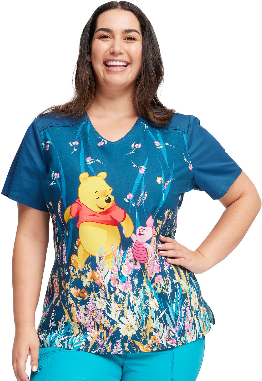 Winnie The Pooh Tooniforms Licensed Disney V-Neck Scrub Top TF639 PHWK - Scrubs Select