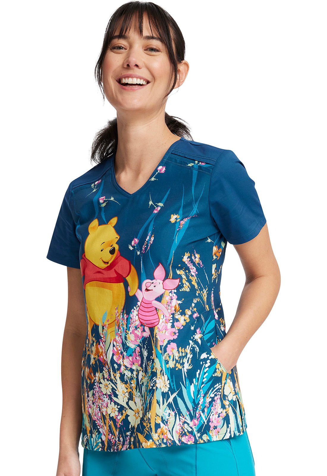 Winnie The Pooh Tooniforms Licensed Disney V-Neck Scrub Top TF639 PHWK - Scrubs Select