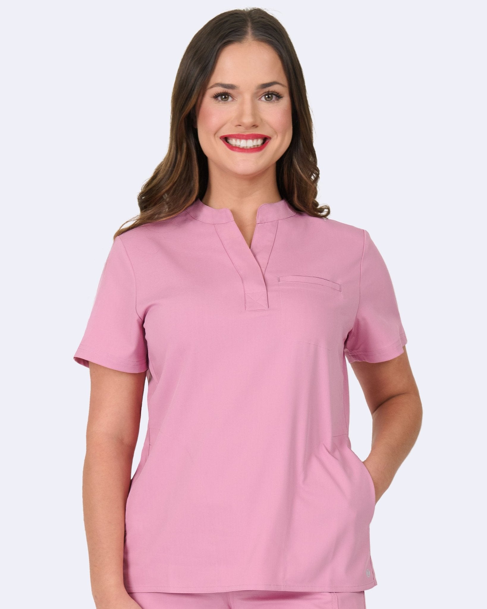 Zavate Chelsea Tuck in Scrub Mandarin Collar Top 1132 Dusty Rose, Red, Sea Foam - Scrubs Select